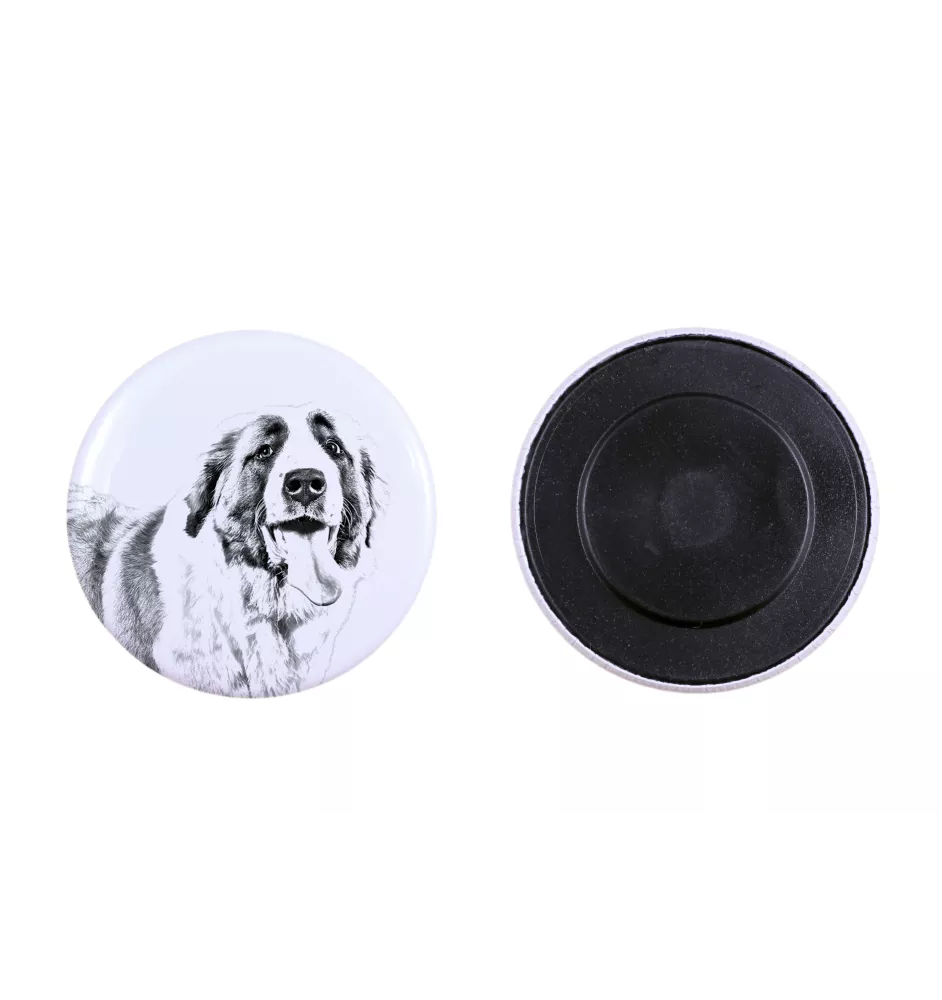 St. Bernhardshund, Bernhardiner Magnet mit einem Hundepfotenabdruck, außergewöhnlich leicht, starker Magnet, handgefertigtes Produkt der Marke Art-Dog