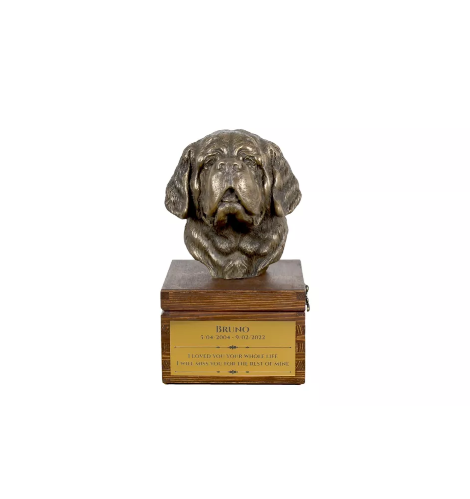 St. Bernard, Saint Bernard, Alpine Mastiff, Bernhardiner - urn for dog ashes with a statuette, small urn for a dog, personalized urn with a bust of a dog by Art-Dog brand