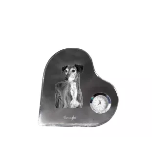 Saluki, Persian Greyhound, Arabian hound, Gazelle hound - crystal clock with a dog picture, heart-shaped shelf clock, personalized standing clock by Art-Dog brand