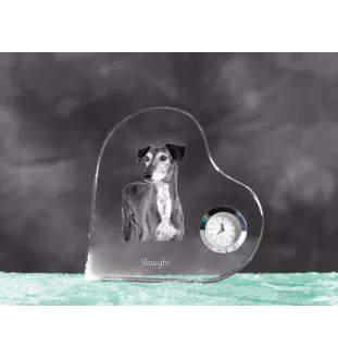 Saluki, Persian Greyhound, Arabian hound, Gazelle hound - crystal clock with a dog picture, heart-shaped shelf clock, personalized standing clock by Art-Dog brand