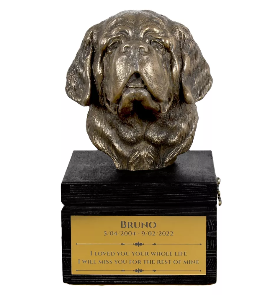 Saint-bernard, Chien Du Mont Saint-Bernard - une urne avec une gravure et une sculpture de chien, un dernier adieu, un produit fait à la main de la marque Art-Dog