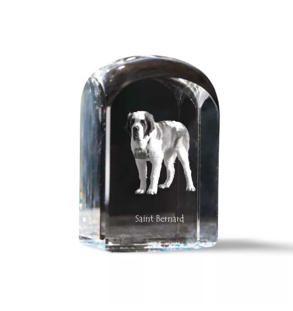 St. Bernhardshund, Bernhardiner - Kristallwürfel mit Bild, Hundebild im Kristall, sechseckiger Papierclip von Art-Dog.