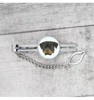 Rottweiler, Rott, Rottie - geometric tie clip with a picture and inscription from Art-Dog