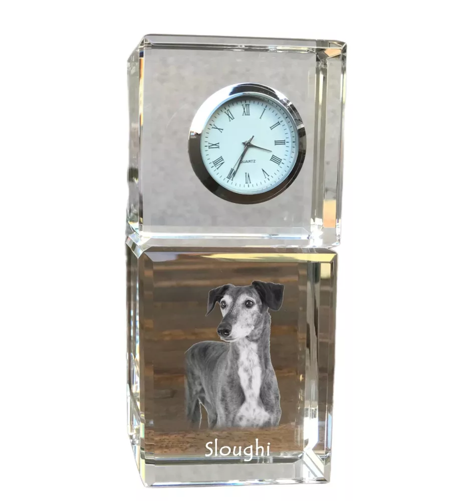 Saluki, Lévrier persan - montre en cristal avec photo, photo de chien dans un cristal, horloge de bureau personnalisée de la marque Art-Dog