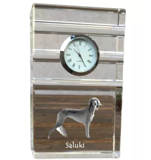 Saluki, Lévrier persan I - une horloge en verre avec une photo, une photo de chien dans un cristal, une horloge de bureau personnalisée de la marque Art-Dog