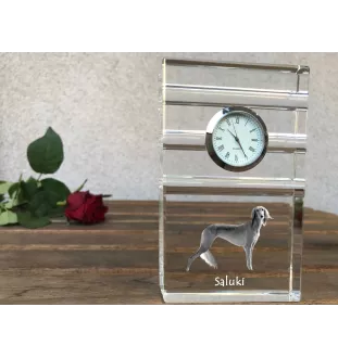 Saluki, Lévrier persan I - une horloge en verre avec une photo, une photo de chien dans un cristal, une horloge de bureau personnalisée de la marque Art-Dog