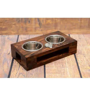 St. Bernhardshund, Bernhardiner - Holzständer mit Näpfen für Hunde, Edelstahlnäpfe, Geschenk zur Adoption eines Hundes von der Marke Art-Dog