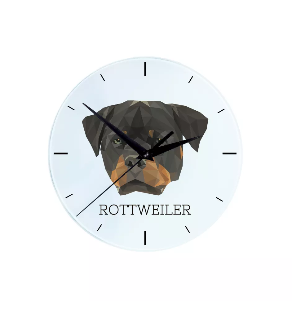 Rottweiler, Bouvier allemand - horloge murale géométrique avec photo et logo de la marque Art-Dog