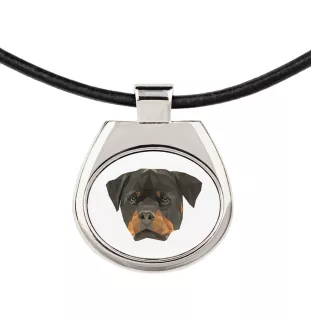 Rottweiler - Halskette mit einem Foto und einem geometrischen Schriftzug der Marke Art-Dog