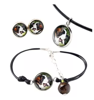 St. Bernard, Saint Bernard, Alpine Mastiff, Bernhardiner - a set of jewelry in a box, necklace, earrings, bracelet, products from the Art-Dog brand
