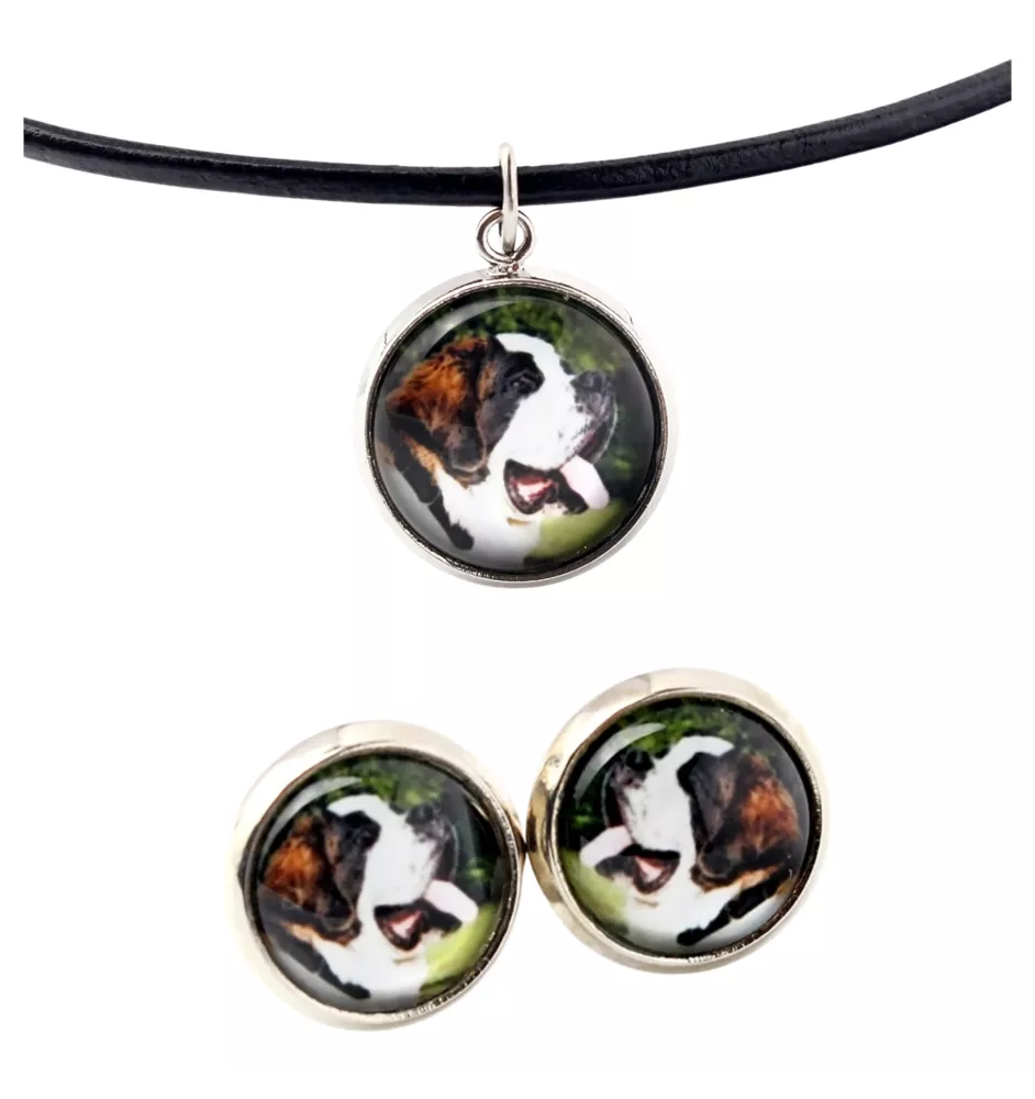 St. Bernard, Saint Bernard, Alpine Mastiff, Bernhardiner - jewelry with your photo box, set of necklace and earrings, personalized products from the Art-Dog brand