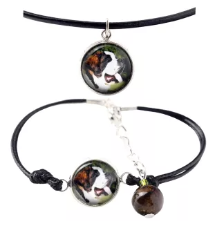 St. Bernard, Saint Bernard, Alpine Mastiff, Bernhardiner - a set of jewelry with your photo, handmade set, bracelet and necklace by Art.-Dog brand