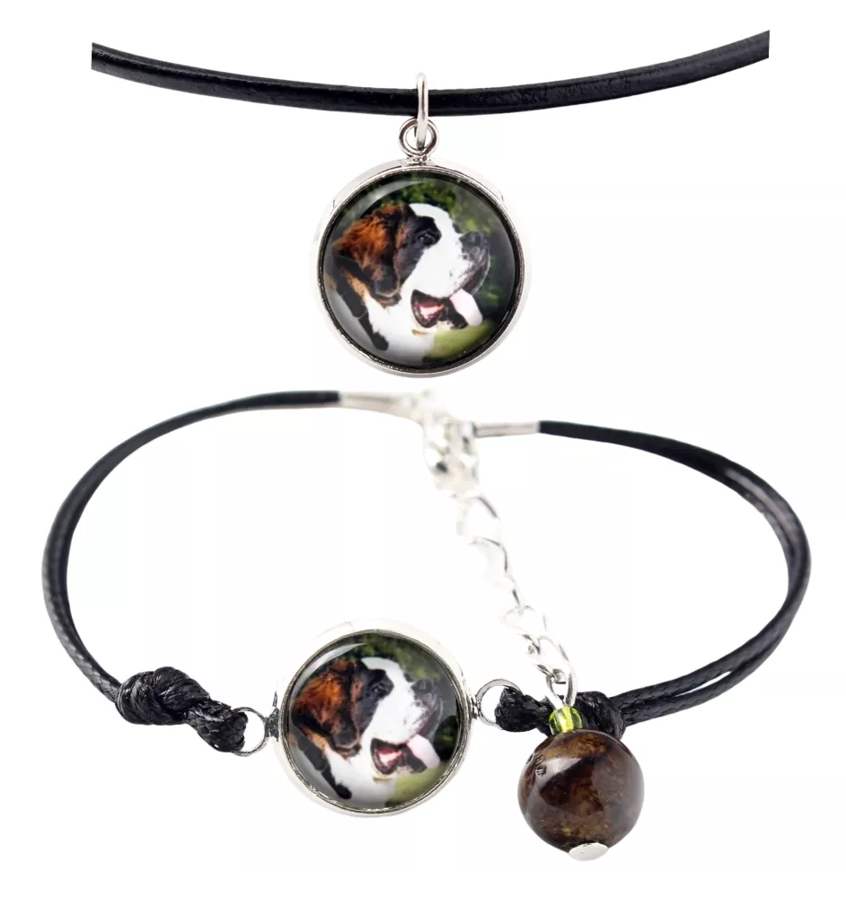 St. Bernard, Saint Bernard, Alpine Mastiff, Bernhardiner - a set of jewelry with your photo, handmade set, bracelet and necklace by Art.-Dog brand