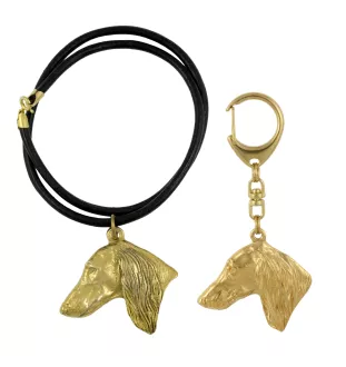 Saluki, Persian Greyhound, Arabian hound, Gazelle hound - keychain and necklace with a dog in a box, high-quality gold-plated product, Art-Dog brand