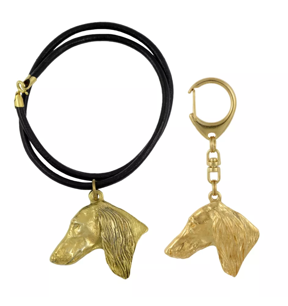 Saluki, Persian Greyhound, Arabian hound, Gazelle hound - keychain and necklace with a dog in a box, high-quality gold-plated product, Art-Dog brand