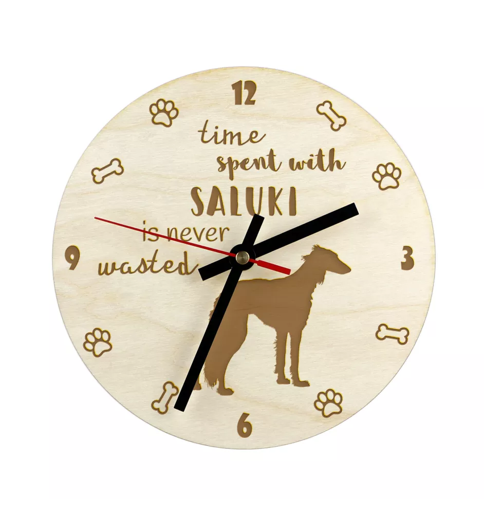 Saluki, Lévrier persan - horloge avec chien, horloge en bois, horloge murale pour les amoureux des chiens, horloge de bureau et étagère, Art-Dog