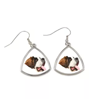 St. Bernhardshund, Bernhardiner - Ohrringe mit einem Bild und dem Schriftzug "Geometrischer Hund" von Art-Dog