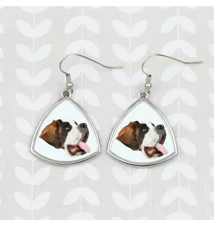 Saint-bernard, Chien Du Mont Saint-Bernard - boucles d'oreilles avec une photo et un motif de chien géométrique Art-Dog