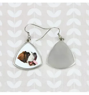 St. Bernhardshund, Bernhardiner - Ohrringe mit einem Bild und dem Schriftzug "Geometrischer Hund" von Art-Dog