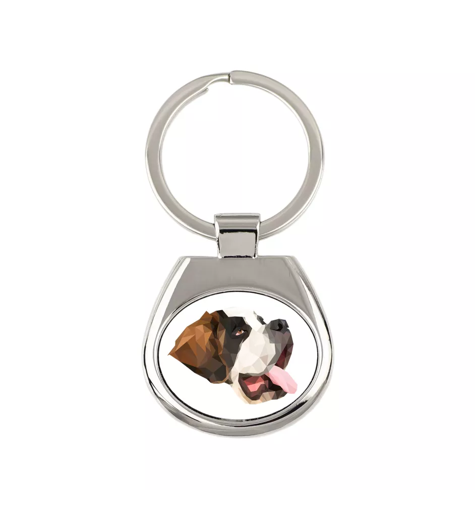 St. Bernhardshund, Bernhardiner - geometrischer Schlüsselanhänger mit Foto und Aufschrift Art-Dog