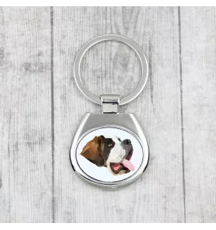 St. Bernard, Saint Bernard, Alpine Mastiff, Bernhardiner - geometric keychain with a photo and the inscription Art-Dog