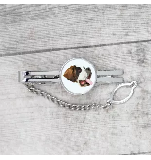 St. Bernard, Saint Bernard, Alpine Mastiff, Bernhardiner - geometric tie clip with a picture and inscription from Art-Dog