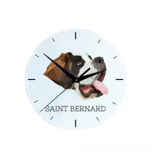 Saint-bernard, Chien Du Mont Saint-Bernard - horloge murale géométrique avec photo et logo de la marque Art-Dog