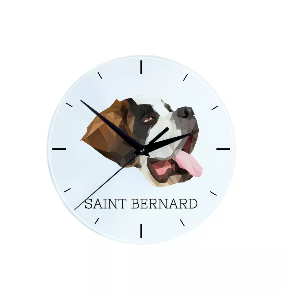 St. Bernard, Saint Bernard, Alpine Mastiff, Bernhardiner - geometric wall clock with a picture and the brand name Art-Dog