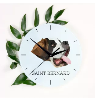 St. Bernard, Saint Bernard, Alpine Mastiff, Bernhardiner - geometric wall clock with a picture and the brand name Art-Dog
