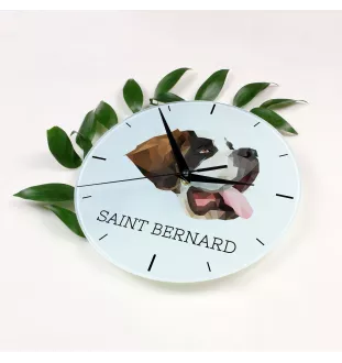 Saint-bernard, Chien Du Mont Saint-Bernard - horloge murale géométrique avec photo et logo de la marque Art-Dog
