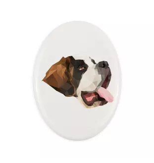 St. Bernard, Saint Bernard, Alpine Mastiff, Bernhardiner - a plate with a geometric design and the brand name Art-Dog