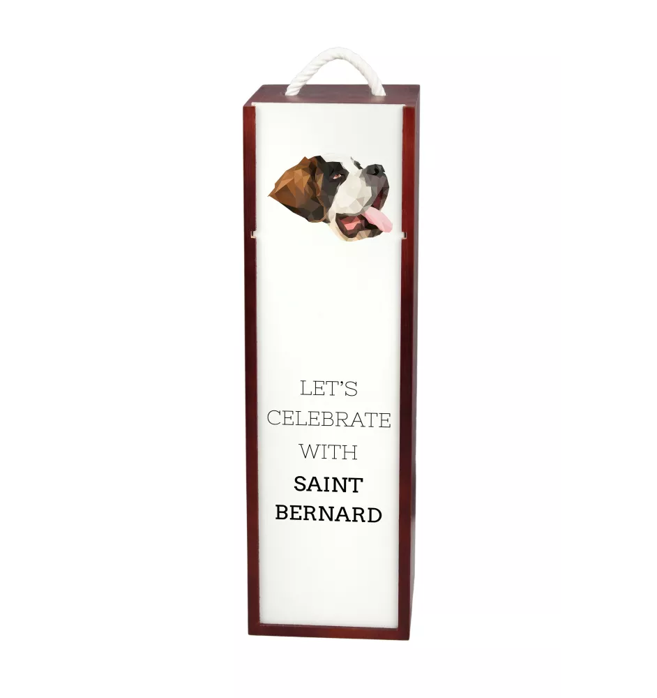St. Bernhardshund, Bernhardiner - geometrische Box mit einem Bild und Schriftzug für Wein der Marke Art-Dog