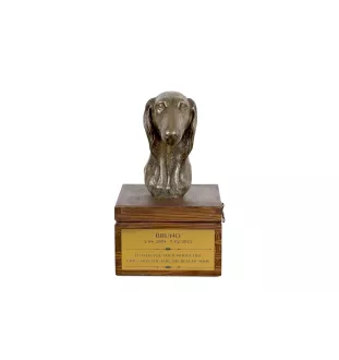 Saluki, Persischer Windhund - Eine Ascheurne für Hunde mit einer Statuette, eine kleine Urne für Hunde, eine personalisierte Urne mit dem Porträt eines Hundes von der Marke Art-Dog.