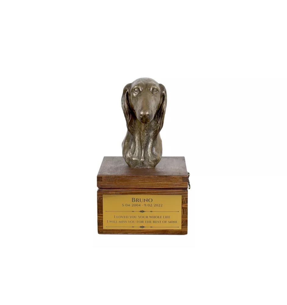 Saluki, Lévrier persan - urne pour les cendres du chien avec une statuette, petite urne pour chien, urne personnalisée avec le buste du chien de la marque Art-Dog