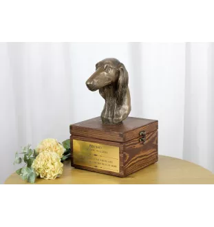 Saluki, Persischer Windhund - Eine Ascheurne für Hunde mit einer Statuette, eine kleine Urne für Hunde, eine personalisierte Urne mit dem Porträt eines Hundes von der Marke Art-Dog.