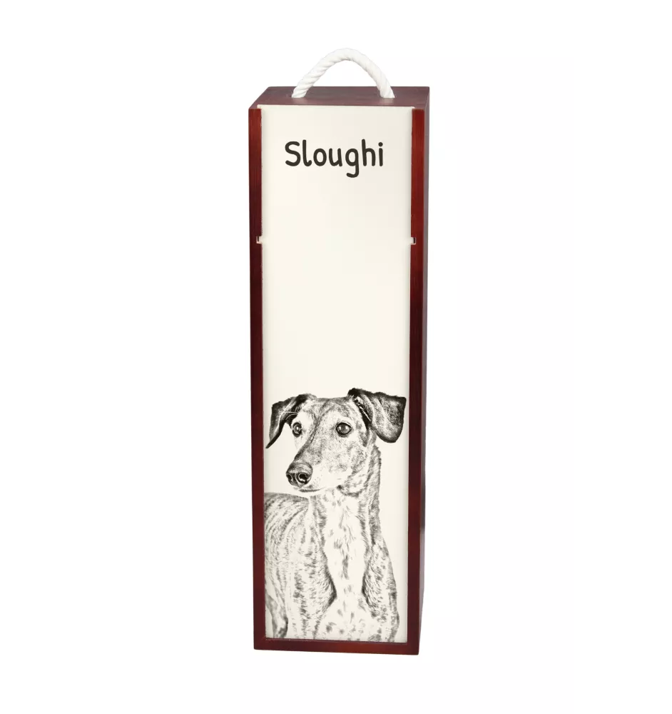 Saluki, Persian Greyhound, Arabian hound, Gazelle hound - wine box with a dog, alcohol box with graphics, personalized gift box from the Art-Dog brand