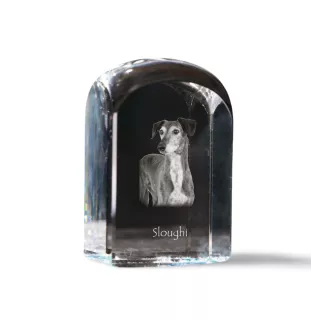 Saluki, Persian Greyhound, Arabian hound, Gazelle hound - crystal cube with a photo, photo of a dog in crystal, cubic paperweight from Art-Dog brand