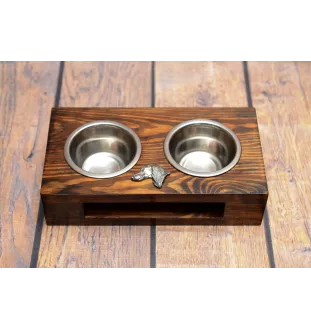 Saluki, Persian Greyhound, Arabian hound, Gazelle hound - wooden stand with bowls for a dog, steel dog bowls, a gift for adopting a dog from the Art-Dog brand