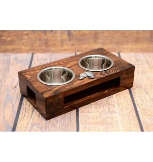 Saluki, Persian Greyhound, Arabian hound, Gazelle hound - wooden stand with bowls for a dog, steel dog bowls, a gift for adopting a dog from the Art-Dog brand