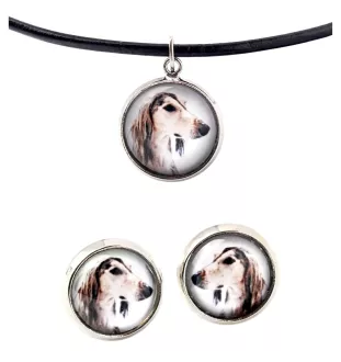 Chart perski, Saluki naszyjnik i kolczyki ze zdjęciem Art-Dog