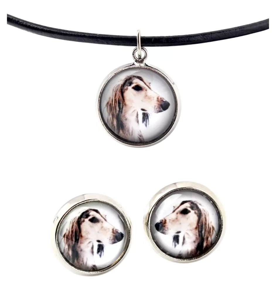 Saluki, Persian Greyhound, Arabian hound, Gazelle hound - jewelry with your photo box, set of necklace and earrings, personalized products from the Art-Dog brand