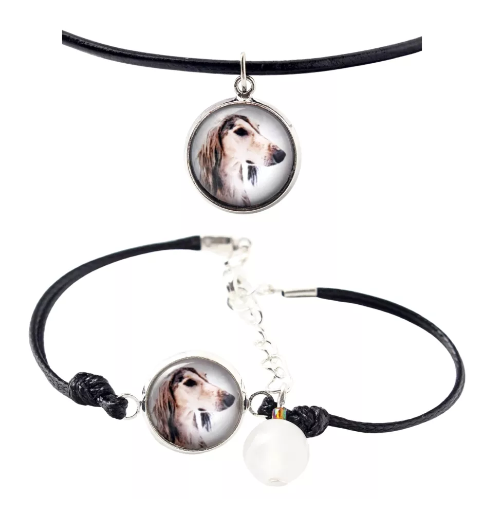 Chart perski, Saluki naszyjnik i bransoletka ze zdjęciem Art-Dog