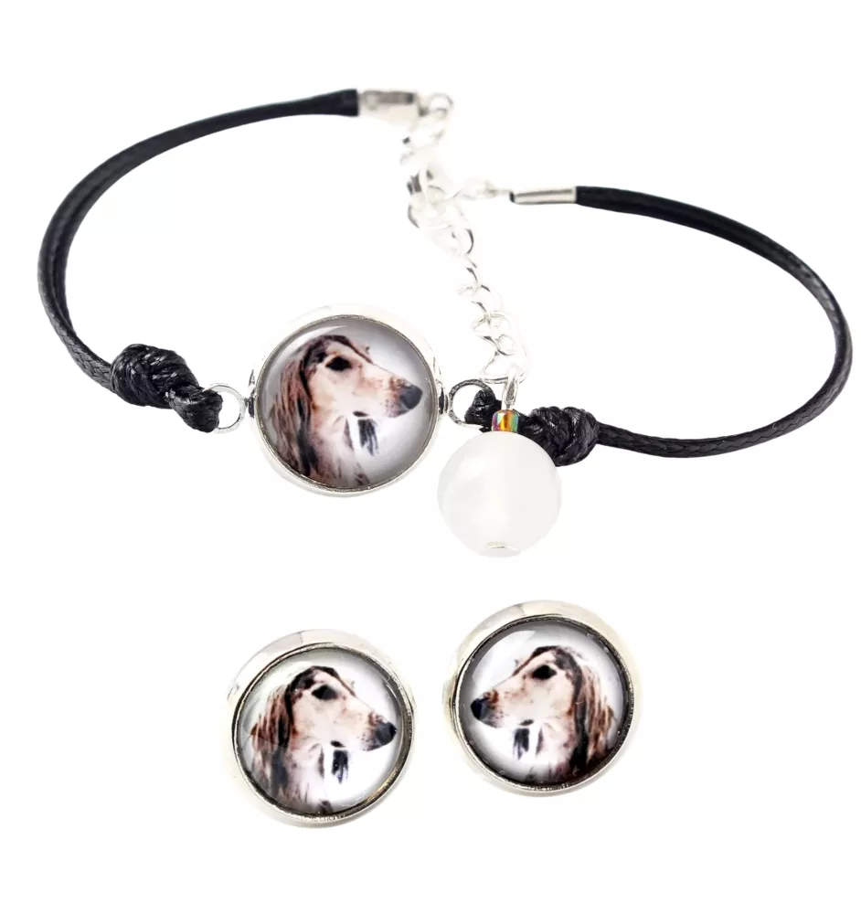 Chart perski, Saluki bransoletka i kolczyki ze zdjęciem Art-Dog