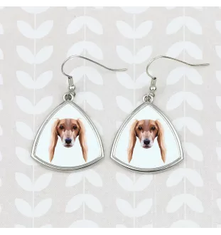 Saluki, Lévrier persan - boucles d'oreilles avec une photo et un motif de chien géométrique Art-Dog