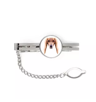Saluki, Persischer Windhund - geometrische Krawattennadel mit Bild und Schriftzug von Art-Dog