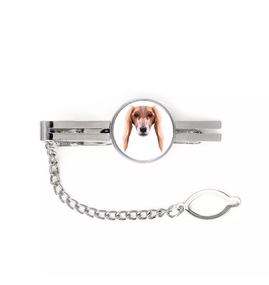 Saluki, Persian Greyhound, Arabian hound, Gazelle hound - geometric tie clip with a picture and inscription from Art-Dog