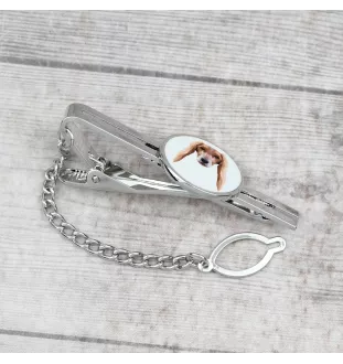 Saluki, Persian Greyhound, Arabian hound, Gazelle hound - geometric tie clip with a picture and inscription from Art-Dog