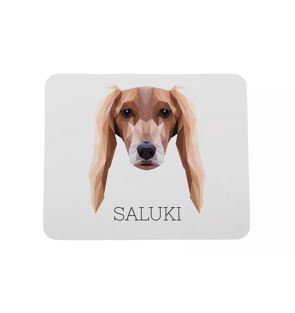 Saluki, Persischer Windhund - geometrisches Mauspad mit Bild und Aufschrift von Art-Dog