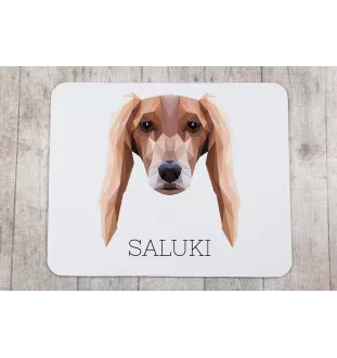 Saluki, Lévrier persan - tapis de souris géométrique avec photo et inscription Art-Dog