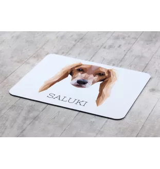 Saluki, Lévrier persan - tapis de souris géométrique avec photo et inscription Art-Dog